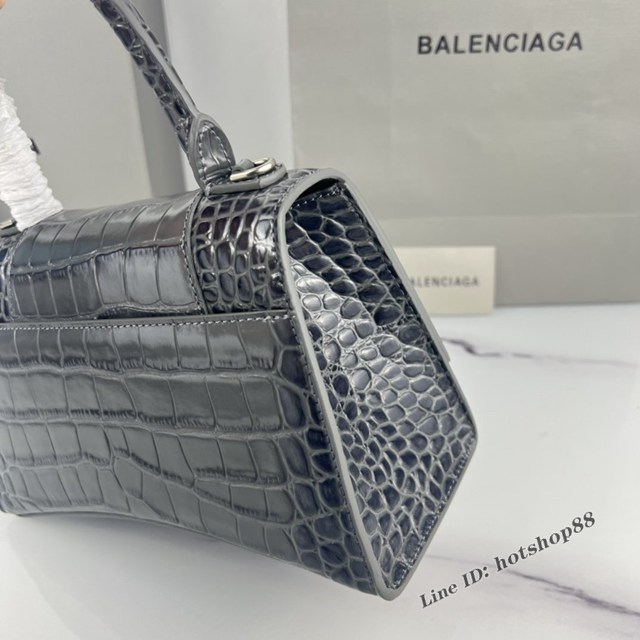 Balenciaga專櫃爆款碳灰鱷魚紋銀扣手提女包 巴黎世家原廠S號Hourglass沙漏包 款號：8895 fyj1187